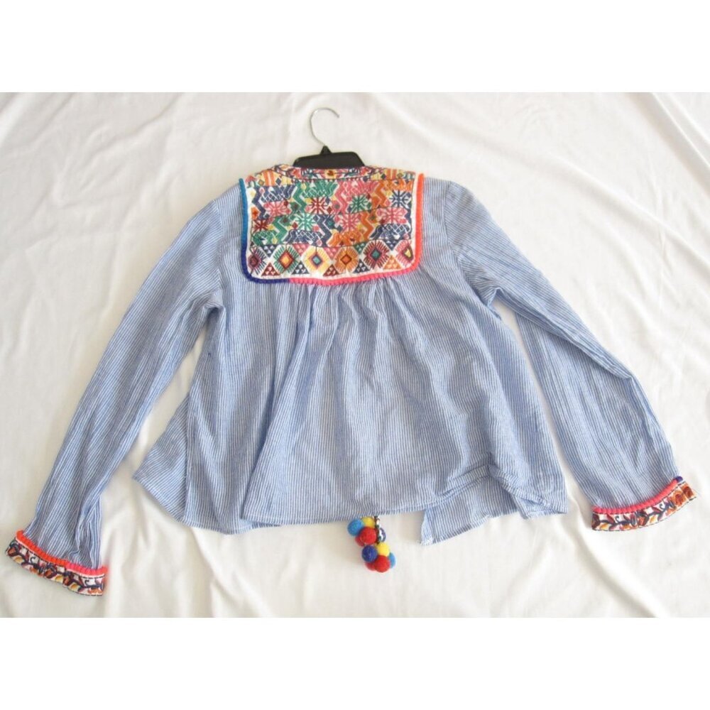 Paper Heart Embroidered Stripe Boho Jacket Festival Pom Pom Tassel Peasant Sz M - Picture 2 of 9